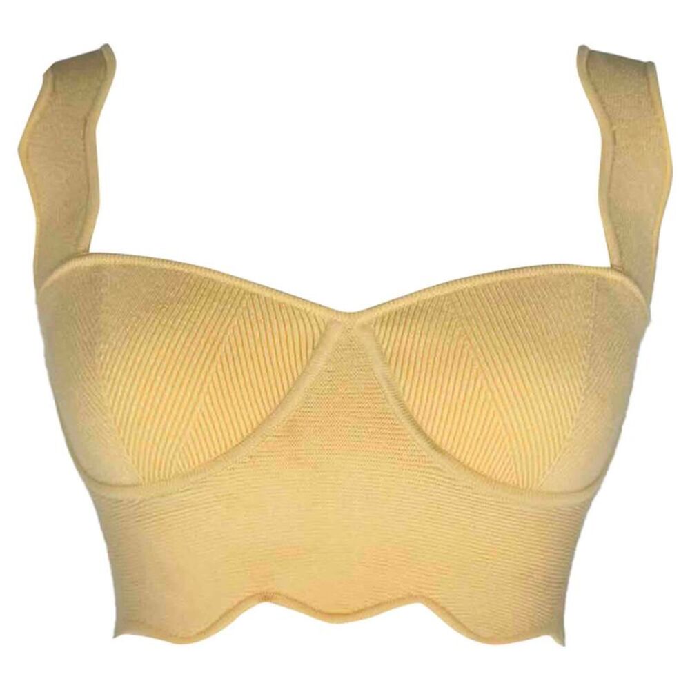 Galvan London Delia Scalloped Crop Top in Yellow Viscose